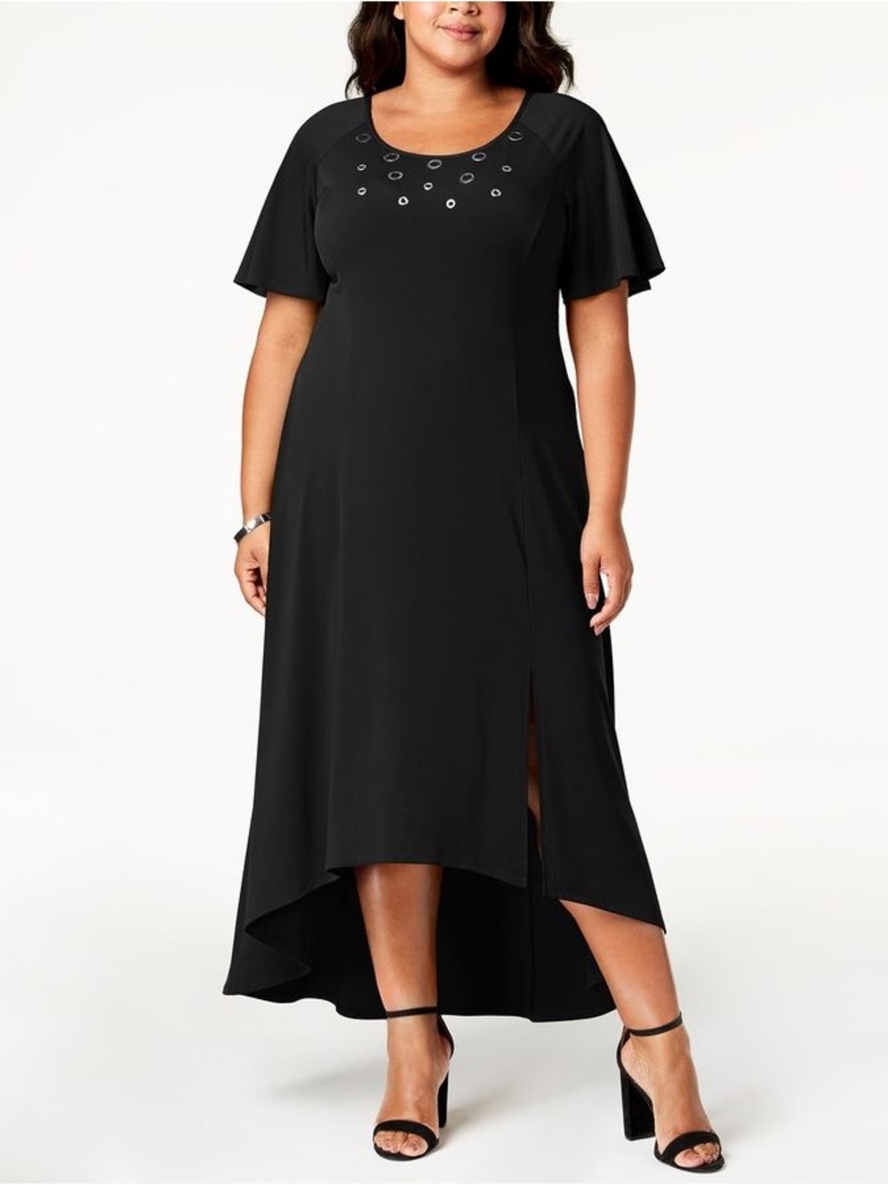 NEW NY Collection Grommet Embellished High Low Maxi Dress in Black - Size 1X